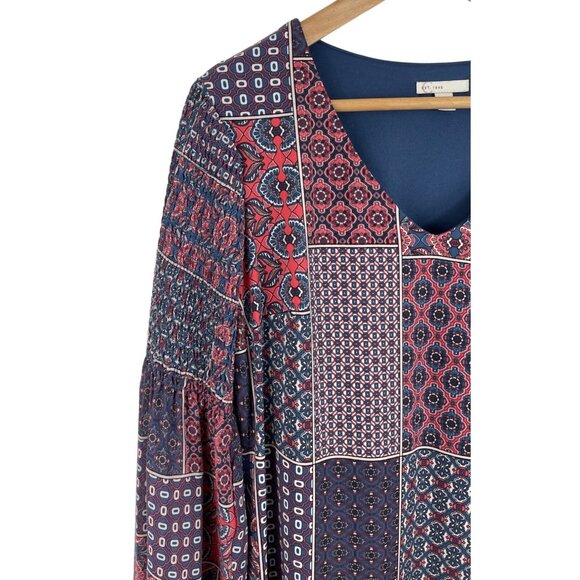 Cato Blue & Red Patchwork Long Balloon Sleeve Lined Dress Womens Size Small - Picture 5 of 10
